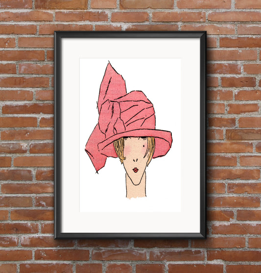 'Lady with Pink Hat' Art-Deco A2 Poster