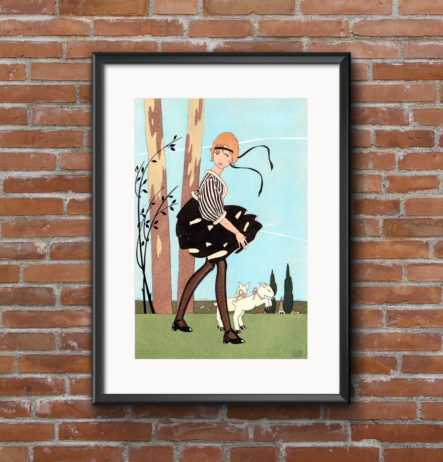 'Girl with Lamb' Art-Deco A2 Poster