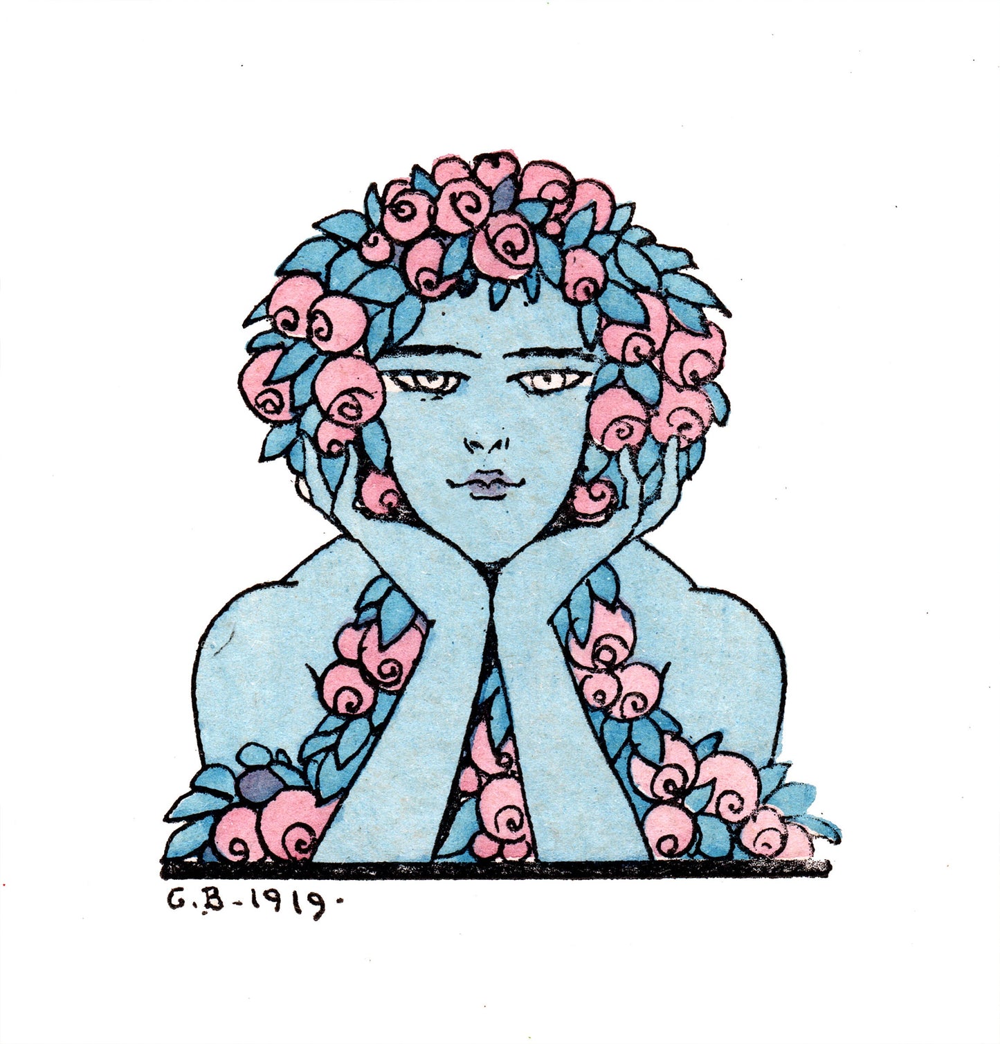 'Flower Hair' Blue and Pink A2 Poster