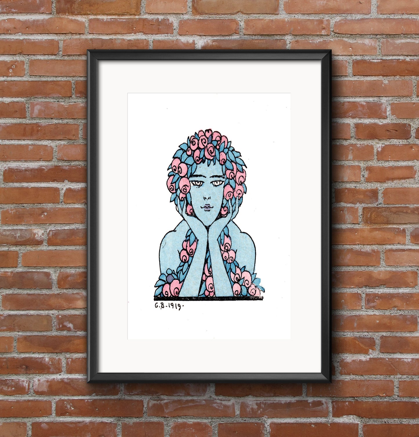 'Flower Hair' Blue and Pink A2 Poster