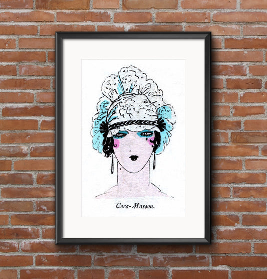 'Lady with Hairband' Blue and White A2 Poster,