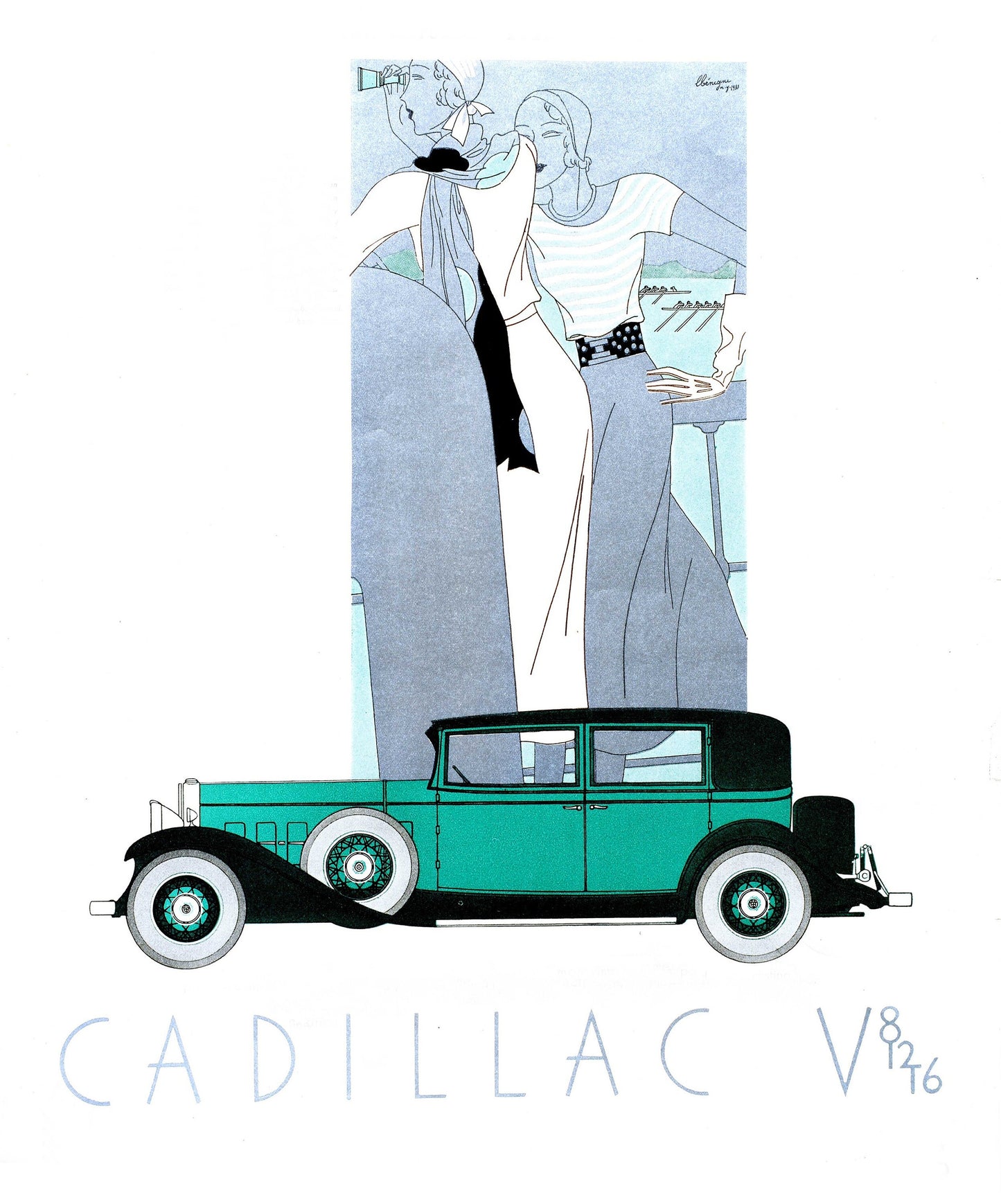 'Blue & Silver Car' A2 Art-Deco Poster