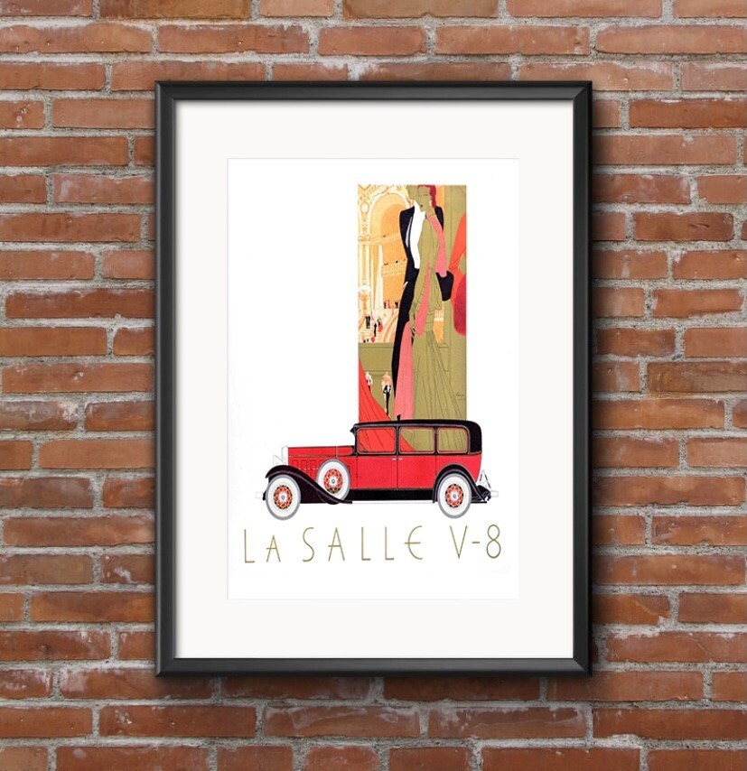 'Red & Gold Car' A2 Art-Deco Poster