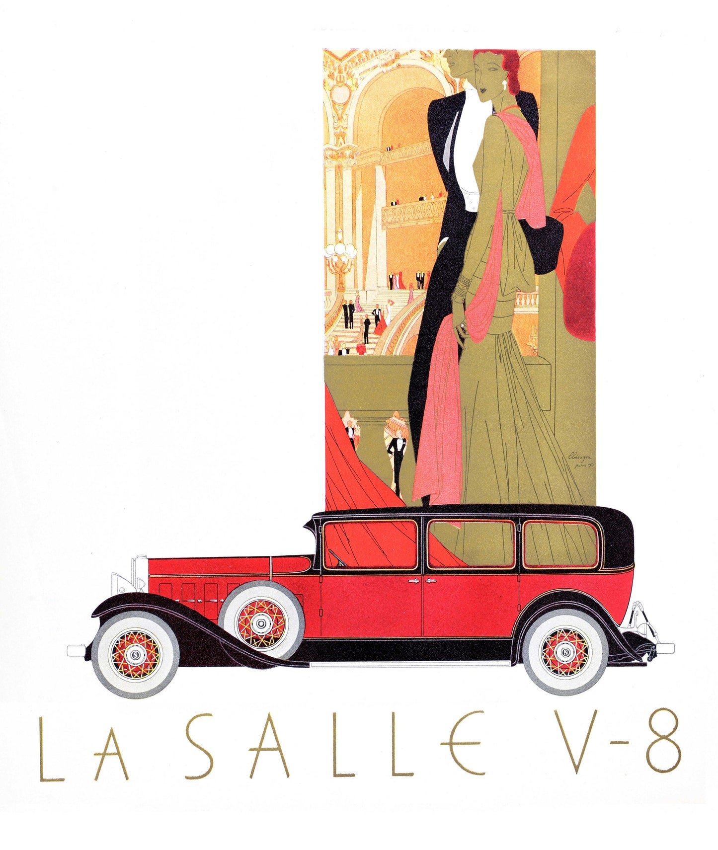 'Red & Gold Car' A2 Art-Deco Poster