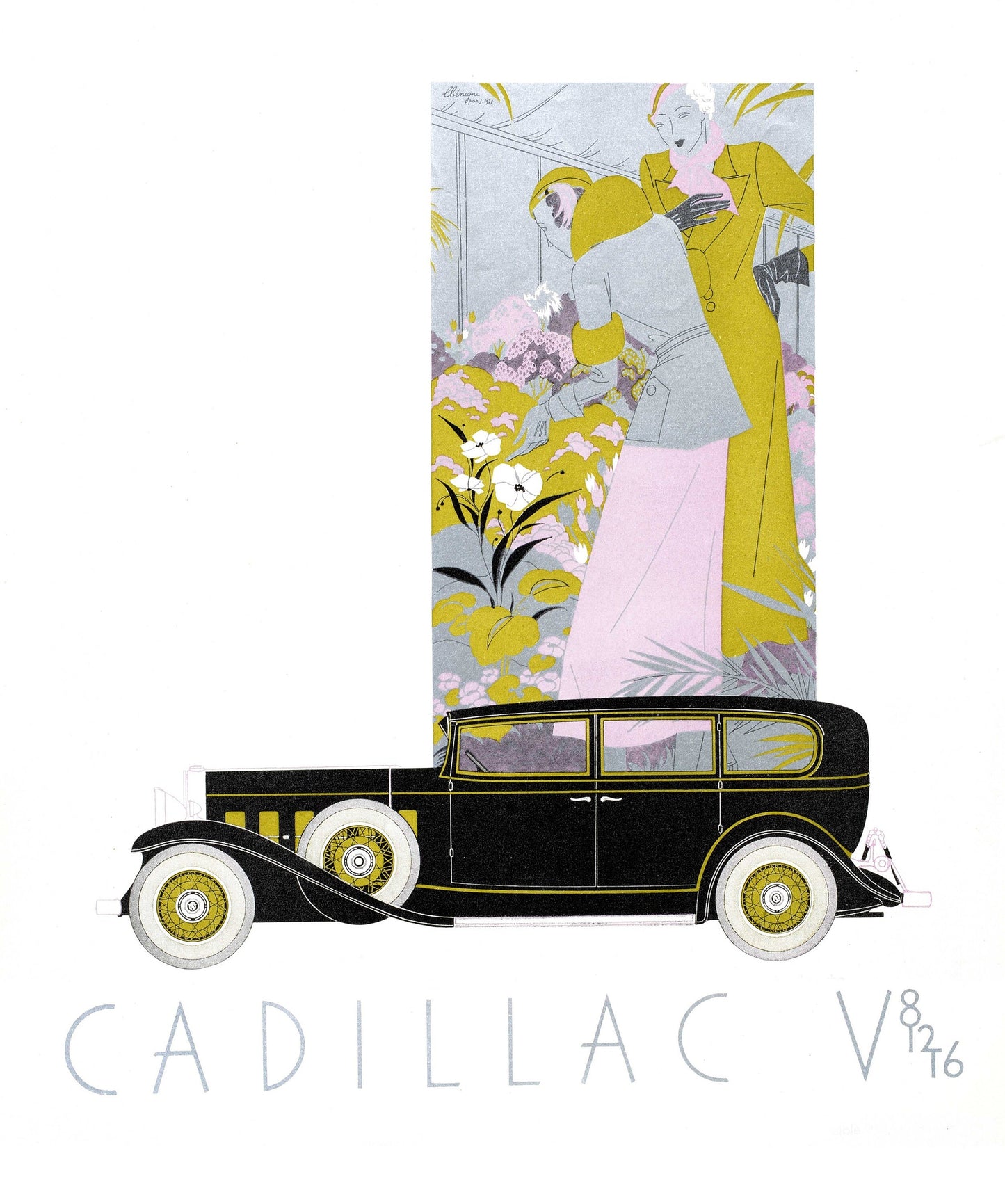 'Yellow & Lilac Car' Art-Deco A2 Poster