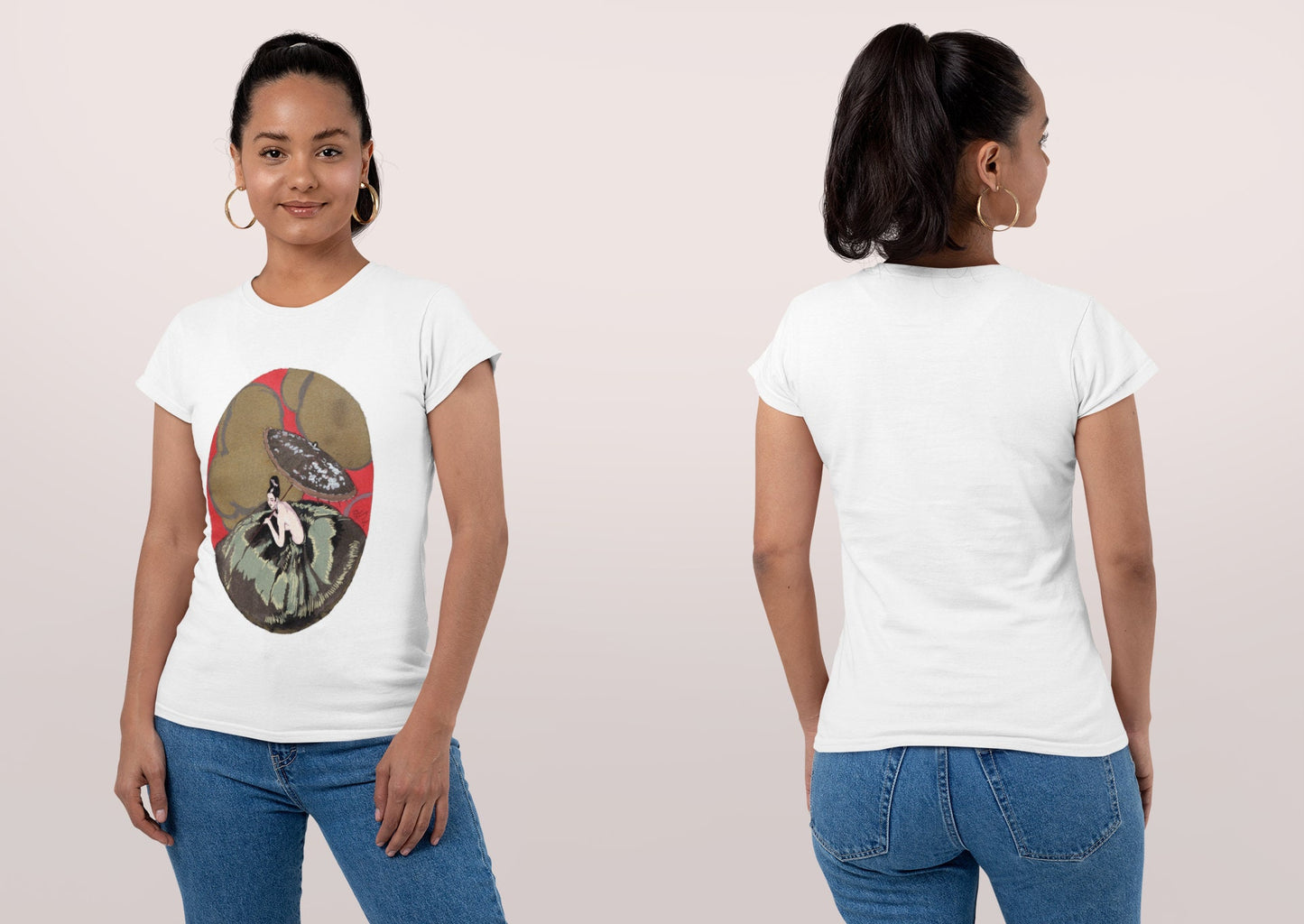 'Lady with Parasol' Graphic T-Shirt in White