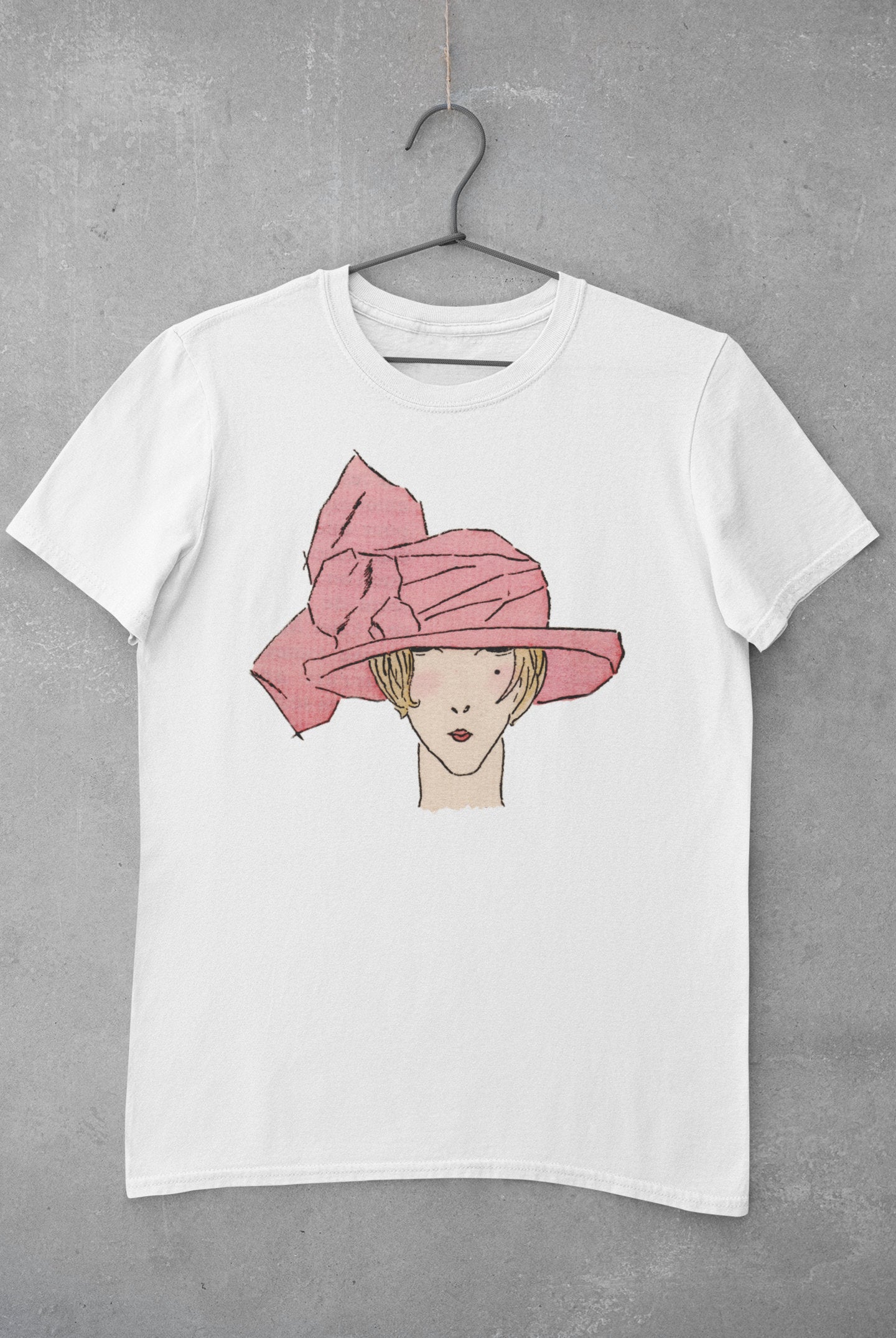 'Lady in Pink Hat' Graphic T-Shirt in White