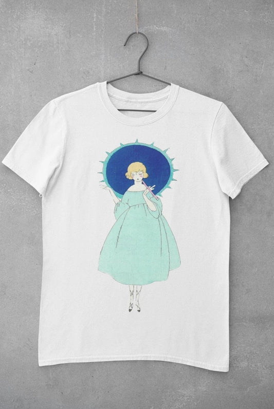 'Lady with Umbrella' Graphic T-Shirt in White